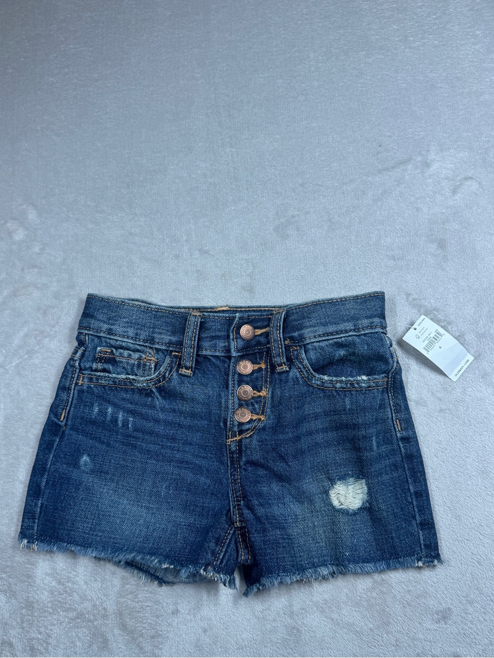 NWT Old Navy Girls Distressed Denim Raw Hem 100% Cotton Blue Jean Shorts Size 6